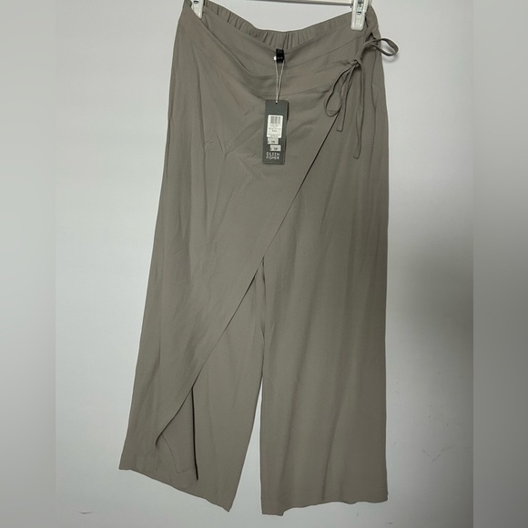 Eileen Fisher 100% Silk Georgette Crepe Wide Leg Wrap Pants in Taupe XS NWT - Picture 5 of 8